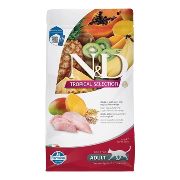 [PND0150085] N&D Tropical Selection Tavuklu ve Tropikal Meyveli Yetişkin Kedi Maması (1.5 Kg)