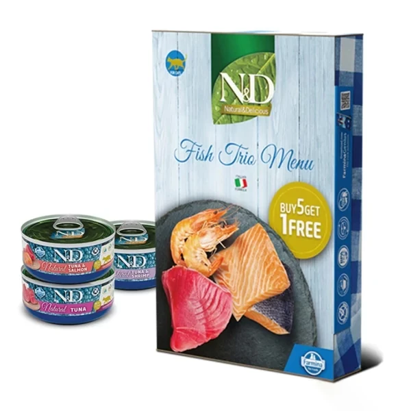 [PND420001] N&D Fish Trio Menu Karides ve Somon Balıklı Yetişkin Kedi Konservesi (1 Adet)