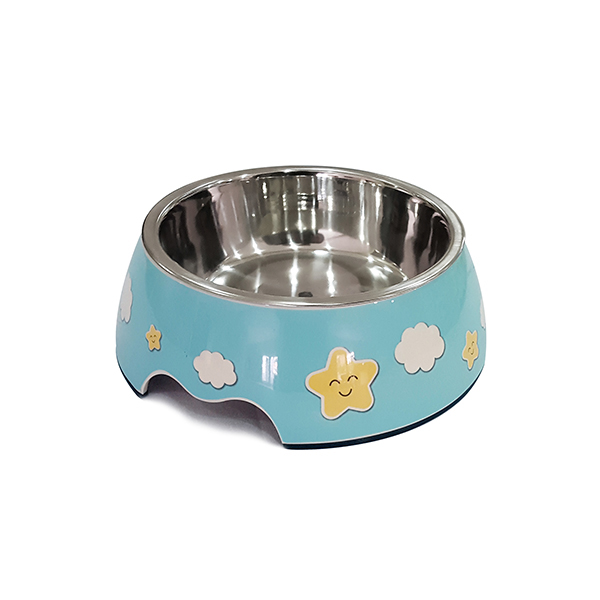 [802-PL111540-3] Pet Loves Melamin Kedi ve Köpek Çelik Mama ve Su Kabı Bulut Desenli 160 Ml