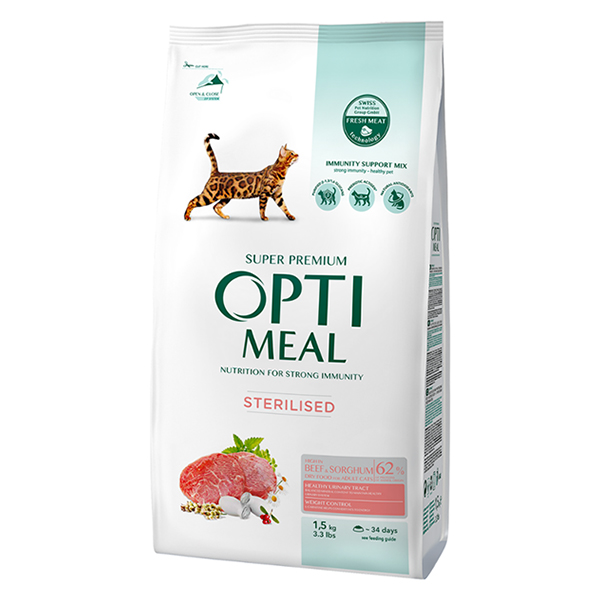 [459-C6465] Optimeal Sterilised Dana Etli ve Sorgumlu Kısırlaştırılmış Kedi Maması (1.5 Kg)