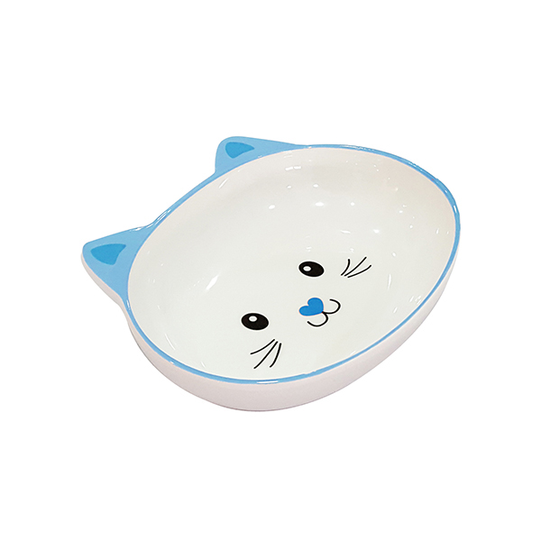 [802-PL754001-4] Pet Loves Melamin Kedi ve Köpek Mama ve Su Kabı Kedi Suratı Şeklinde Mavi (14.5x11x4.5 Cm, 300 Ml)