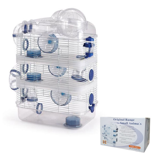 [830-S813] Qh Pet Cage Hamster Kafesi 3 Katlı (Beyaz/Mavi)