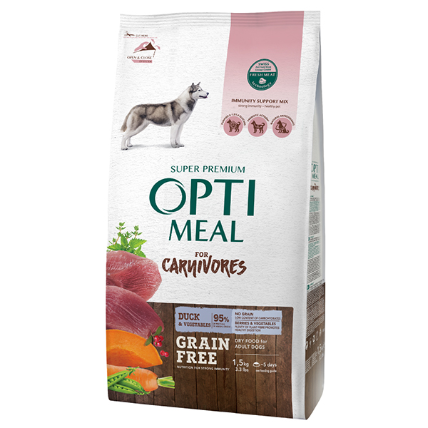 [459-D0587] Optimeal Tahılsız Ördekli ve Sebzeli Tüm Irklar için Yetişkin Köpek Maması (1.5 Kg)
