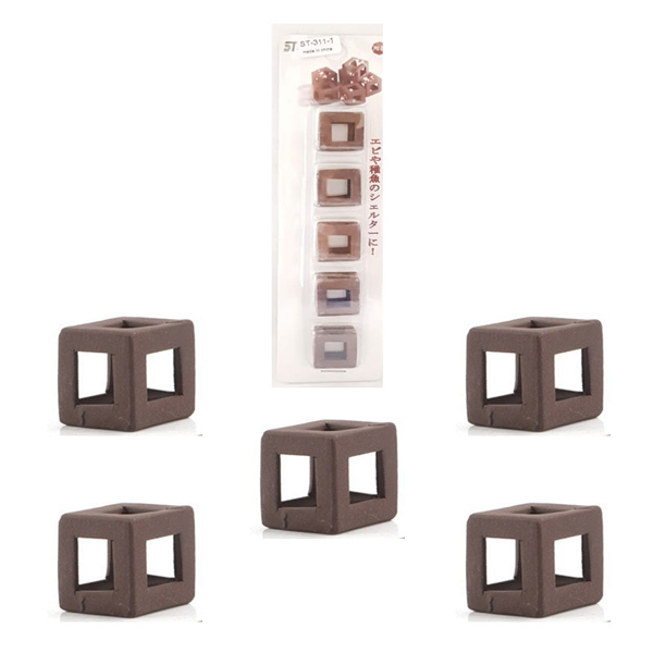 [671-ST311-1] Chicos Akvaryum Karides Seramik Küp Kalın Kahverengi 2x2 Cm (5 Adet)