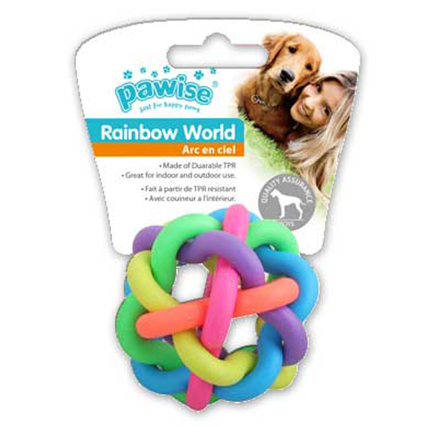 [679-14668] Pawise Rainbow World Örgü Top Termoplastik Köpek Oyuncağı (7.5 Cm)