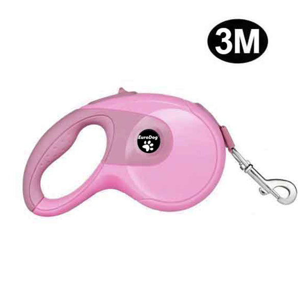 [454-LS157-3] Euro Dog Otomatik Köpek Gezdirme Tasması Yumusak Doku (Pembe, 3 Mt)
