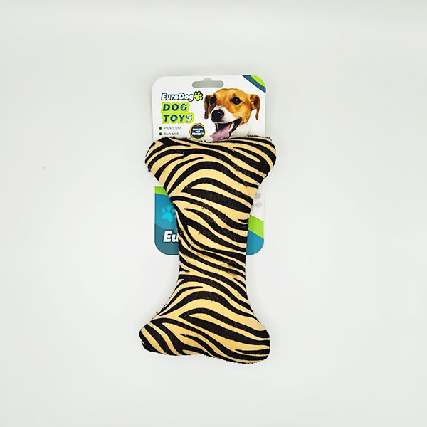 [454-TD9709] Euro Dog Zebra Desenli Kemik Şekilli Peluş Köpek Oyuncağı