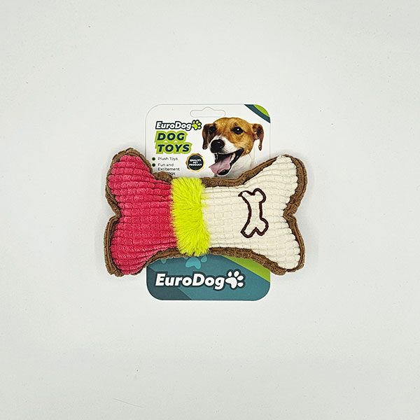 [454-TD9697] Euro Dog Kemik Şekilli ve Desenli Peluş Köpek Oyuncağı