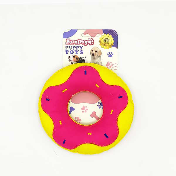 [454-NPD011] Euro Dog Puppy Toys Peluş Donut Yavru Köpek Oyuncağı (Kırmızı/Sarı)