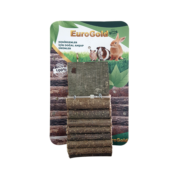 [453-L204] Euro Gold Doğal Ahşap 1 Platformlu Kemirgen Merdiveni (7x30 Cm)