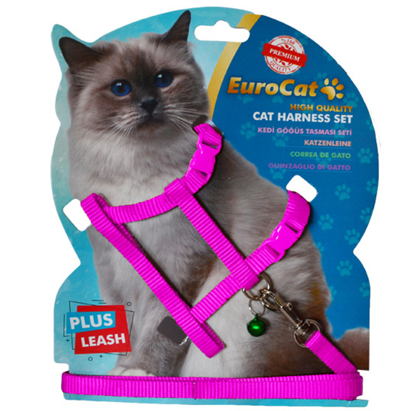 [454-EC-D-PINK] Eurocat Düz Takım Kedi Göğüs Tasması (Pembe)