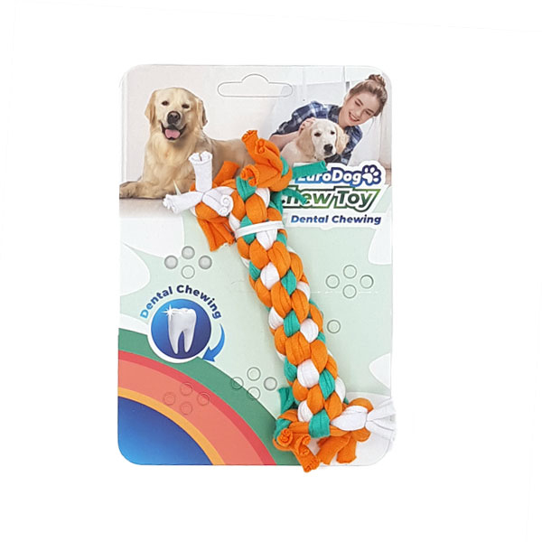 [454-AY-S11] Euro Dog Köpek Diş Kaşıma İpi Beyaz/Kırmızı/Mavi (Beyaz/Turuncu/Yeşil, 10 Cm)
