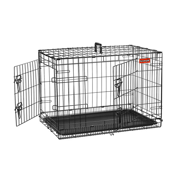 [830-LJZ91S] Euro Dog Çift Kapılı Metal Köpek Kafesi Siyah (91x61x66 Cm)