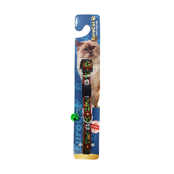 [678-2067-GREEN] Euro Cat Kedi Yeşil Boyun Tasması Çiçek Desenli
