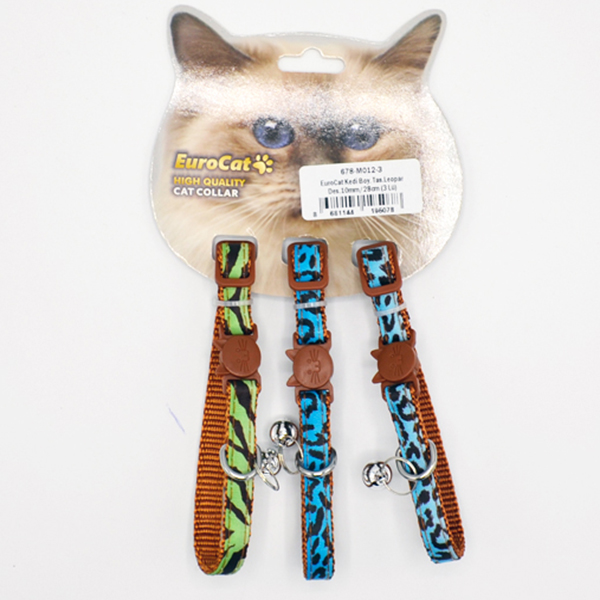 [678-M012-3] Eurocat Leopar Renkli Desenli Kedi Boyun Tasması (3 Adet)