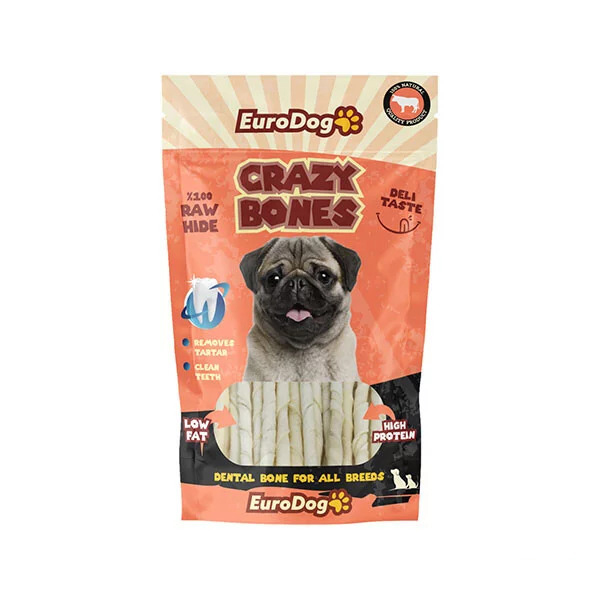 [458-5127-6] Euro Dog Crazy Bone Sütlü Burgu Çubuk Köpek Kemik Ödül Maması 6x20 Adet (1 Adet)