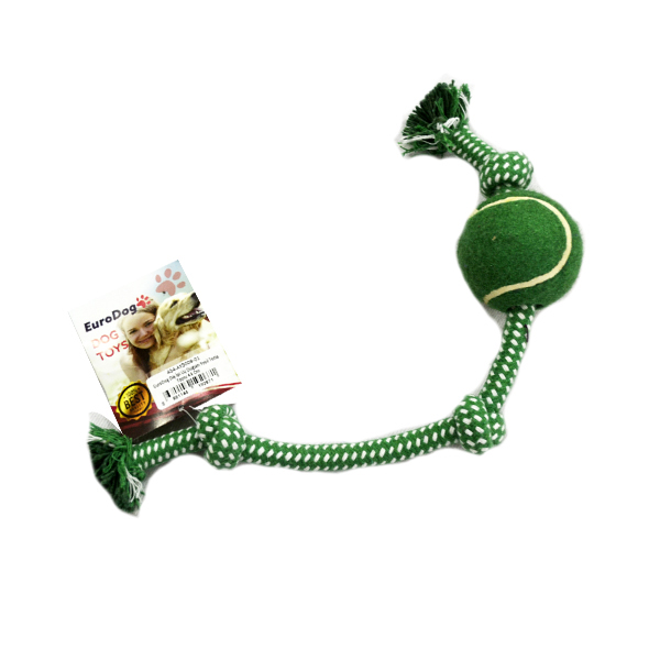 [454-AY3009-01] Euro Dog Köpek Diş İpi 3 Düğümlü Tenis Toplu Beyaz/Yeşil (Yeşil, 44 Cm)
