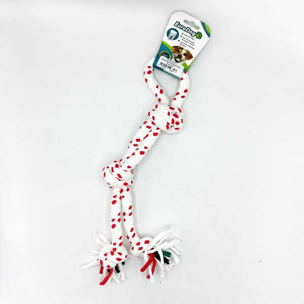 [454-AY4026-01] Euro Dog Dört Düğümlü Diş Kaşıma İpi Köpek Oyuncağı (Beyaz/Kırmızı, 40 Cm)