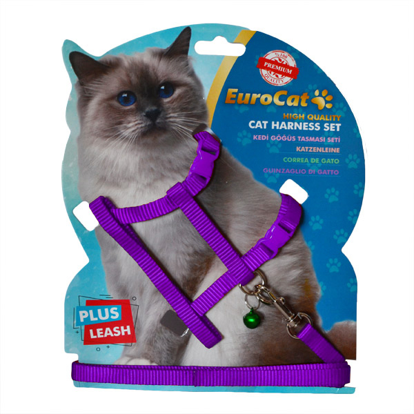 [454-EC-D-PURPLE] Euro Cat Kedi Göğüs Tasma Seti 10 Mm 28 Cm (Mor)