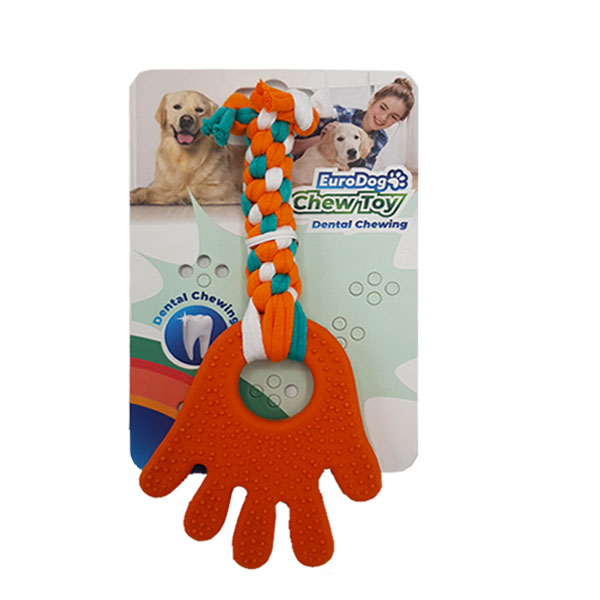 [454-AY-S81] Euro Dog Plus El Şekilli Köpek Diş Kaşıma İpi Beyaz/Kırmızı/Mavi (Beyaz/Turuncu/Yeşil)