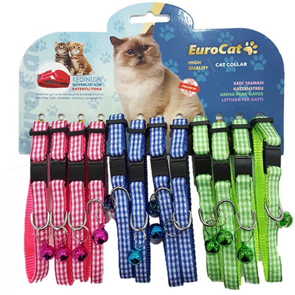 [678-MLC18-12] Eurocat Renkli Ekoseli Kedi Boyun Tasması