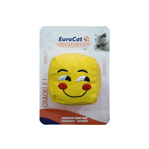 [454-T9130] Eurocat Gülen Smiley Küp Şeklinde Catnipli Kedi Oyuncağı Sarı