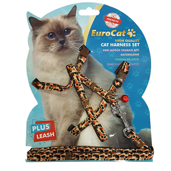 [454-EC-DS-01] Eurocat Leopar Desenli Kedi Göğüs Tasması