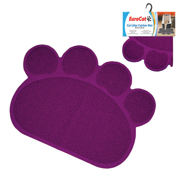 [677-K004-MO] Euro Cat Mat Kedi Pati Desenli Paspası 60x45 Cm (Mor)