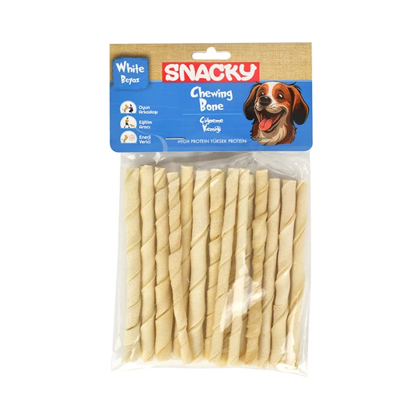 [PIDP-013] Snacky Burgu Çubuk Köpek Çiğneme Kemiği (Beyaz)