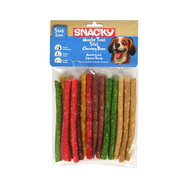 [PIDP-017] Snacky Munchy Renkli Burgu Çubuk Köpek Çiğneme Kemiği 15 Adet