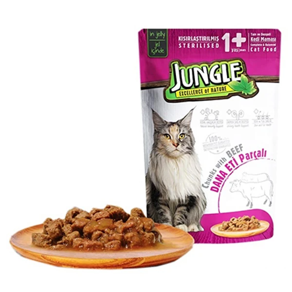 [JNGO-003] Jungle Biftekli Pouch Yetişkin Kısırlaştırılmış Konserve Kedi Maması (1 Adet)