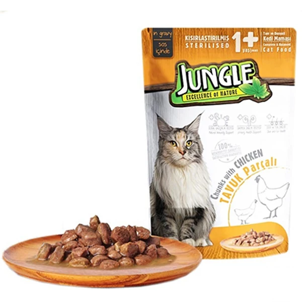 [JNGO-002] Jungle Tavuklu Pouch Yetişkin Kısırlaştırılmış Konserve Kedi Maması (1 Adet)