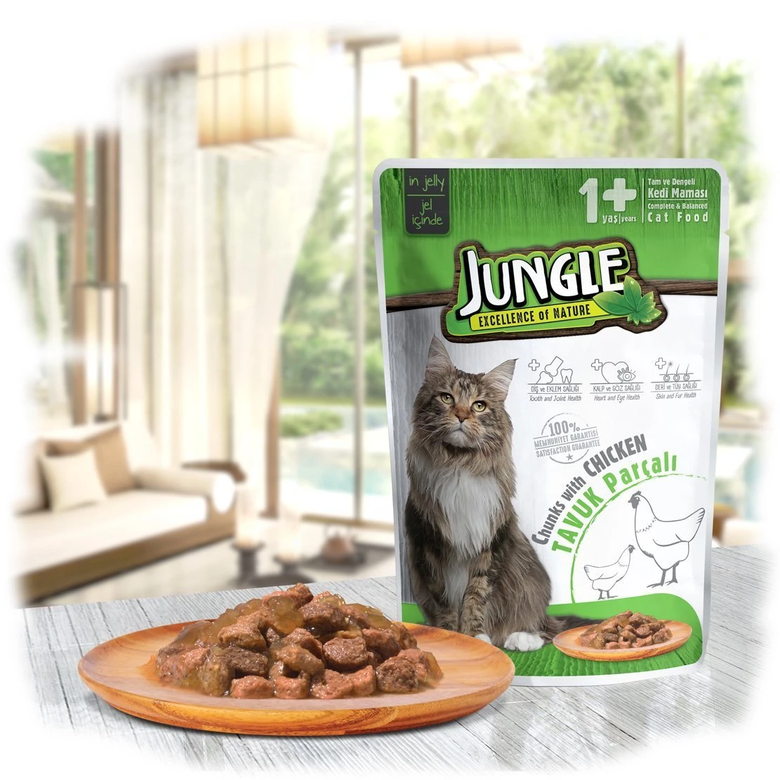 [JNGO-005] Jungle Sos İçinde Tavuk Eti Parçalı Pouch Yetişkin Konserve Kedi Maması (1 Adet)