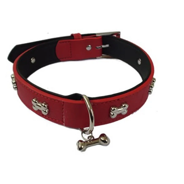 [520-200337ASD] Eastland Kemik Desenli Deri Köpek Boyun Tasması (Gri)