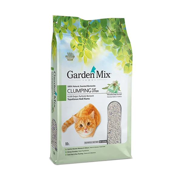 [513-PTGR022] Garden Mix Bentonit Kalın Taneli Marsilya Sabunu Kokulu Kedi Kumu (10 Lt, 1 Adet)