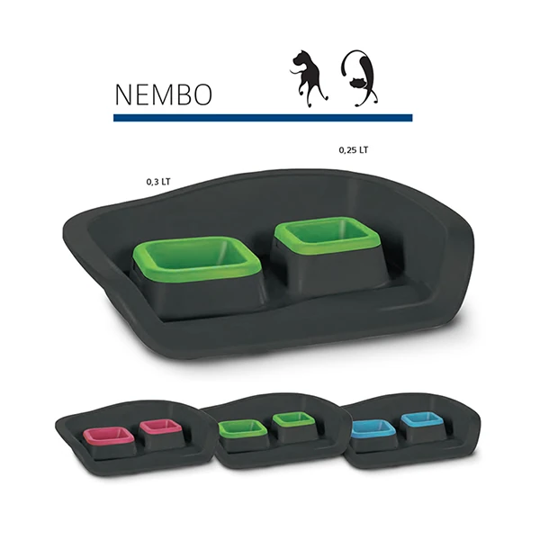 [390-2961EMIX8] MP Nembo Sıçratma Önleyicili Kedi ve Köpekler için İkili Mama ve Su Kabı