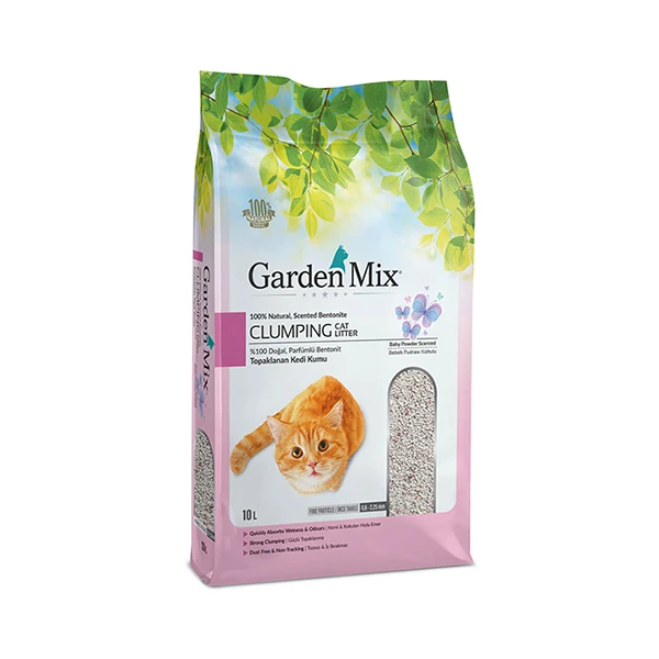 [513-PTGR002] Garden Mix Bebek Pudrası Kokulu Kedi Kumu (10 Lt, 1 Adet, Doğal/Bentonit Kumlar)