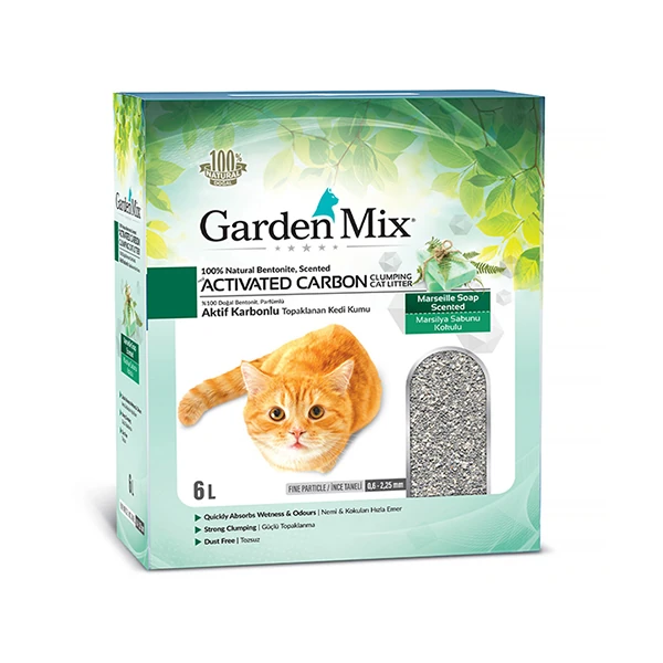 [513-PTGR006] Garden Mix Bentonit Aktif Karbon Marsilya Sabun Kokulu Kedi Kumu (1 Adet)