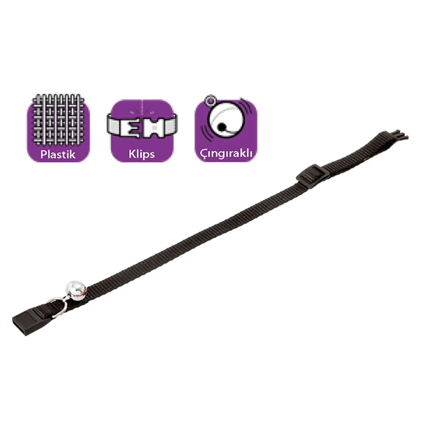 [555-1031194] Karlie Çıngıraklı Kedi Boyun Tasması (Siyah, 10 Mm 20-30 Cm)