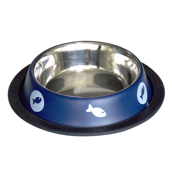 [551-VM2509AM] Tommy Çelik Kedi Desenli Kedi Mama ve Su Kabı (8 Oz)