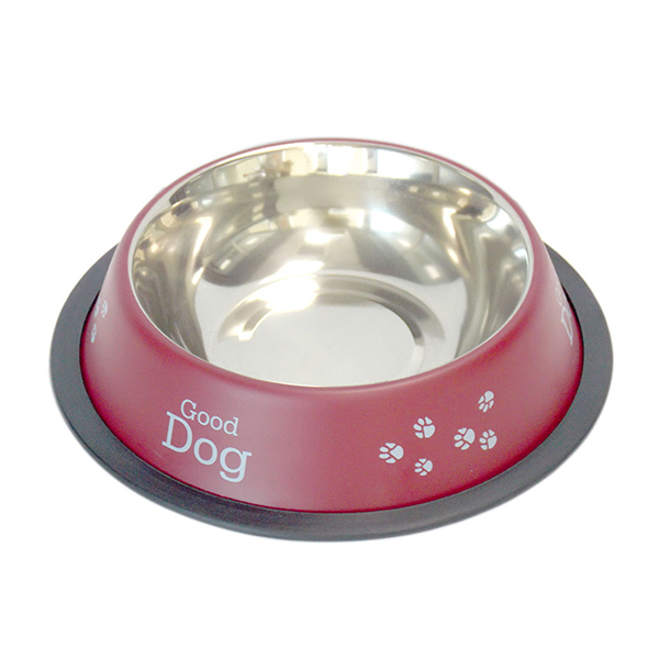 [551-VM2509AB] Tommy Çelik Kedi ve Köpek Mama ve Su Kabı Pati Desenli (8 Oz)