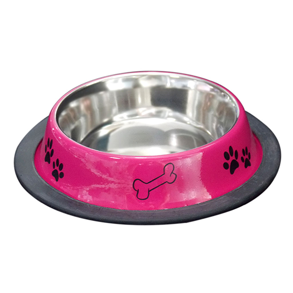 [551-VM2509AP] Tommy Kemik ve Pati Desenli Çelik Kedi ve Köpek Mama ve Su Kabı (8 Oz)