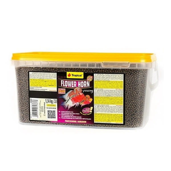 [5900469653876] Tropical Flower Horn Young Pellet Genç Flower Horn Balıkları için Renklendirici Balık Yemi (3 Lt 1.14 Kg, 250 Ml)