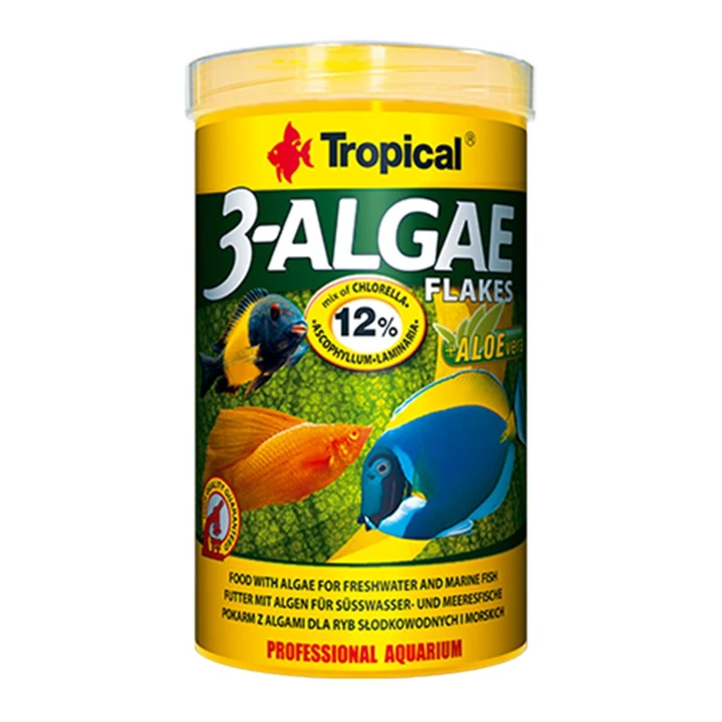 [5900469771648] Tropical 3-Algae Flakes Tatlı ve Tuzlu Su Balıkları için Alg İçeren Balık Yemi (50 Gr)