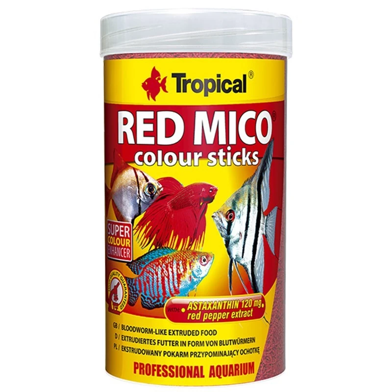 [5900469635537] Tropical Red Mico Colour Sticks Kan Kurdu İçerikli Ekstrüde Balık Yemi (32 Gr, 100 Ml)