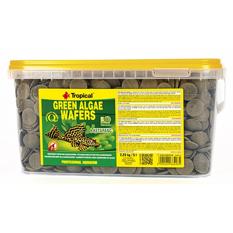 [5900469664285] Tropical Green Algae Wafers Vatoz Balıkları için Yosunlu Yüzen Tablet Yem (5 Lt 2.25 Kg)