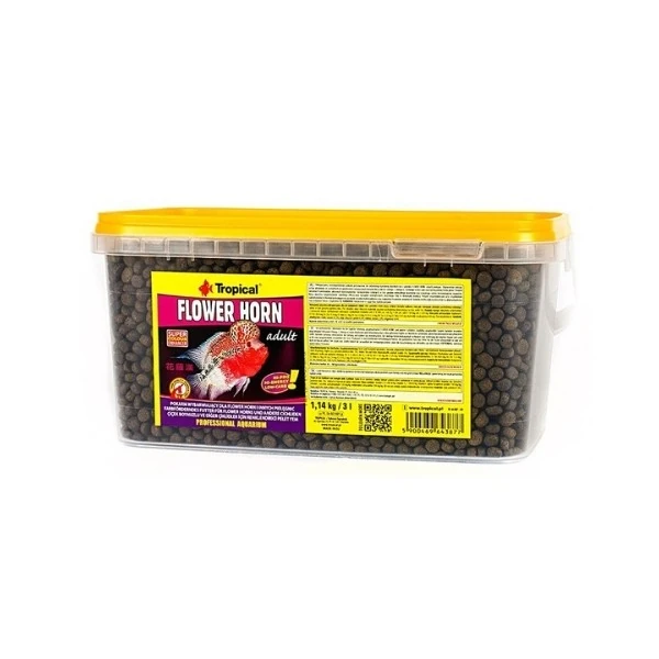 [5900469643877] Tropical Flower Horn Adult Çiçek Boynuzlu ve Diğer Cichlid için Renklendirici Pellet Balık Yemi 1000 Ml (3 Lt 1.14 Kg)
