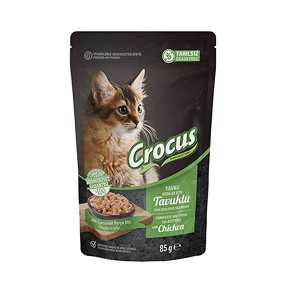 [856-001] Crocus Tahılsız Pouch Jöleli Tavuklu Yavru Konserve Kedi Maması (1 Adet)