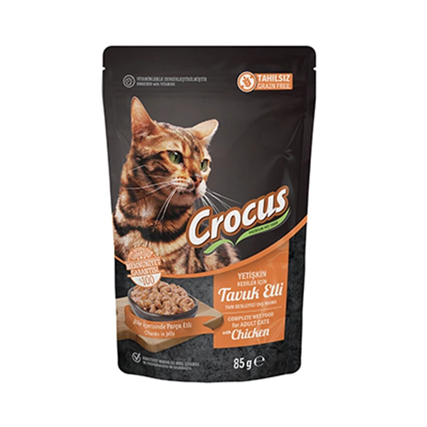 [856-003] Crocus Tahılsız Pouch Jöleli Tavuklu Yetişkin Konserve Kedi Maması (1 Adet)