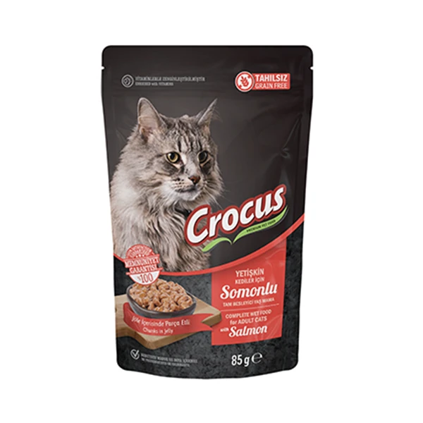 [856-002] Crocus Tahılsız Pouch Jöleli Somonlu Yavru Konserve Kedi Maması (1 Adet)